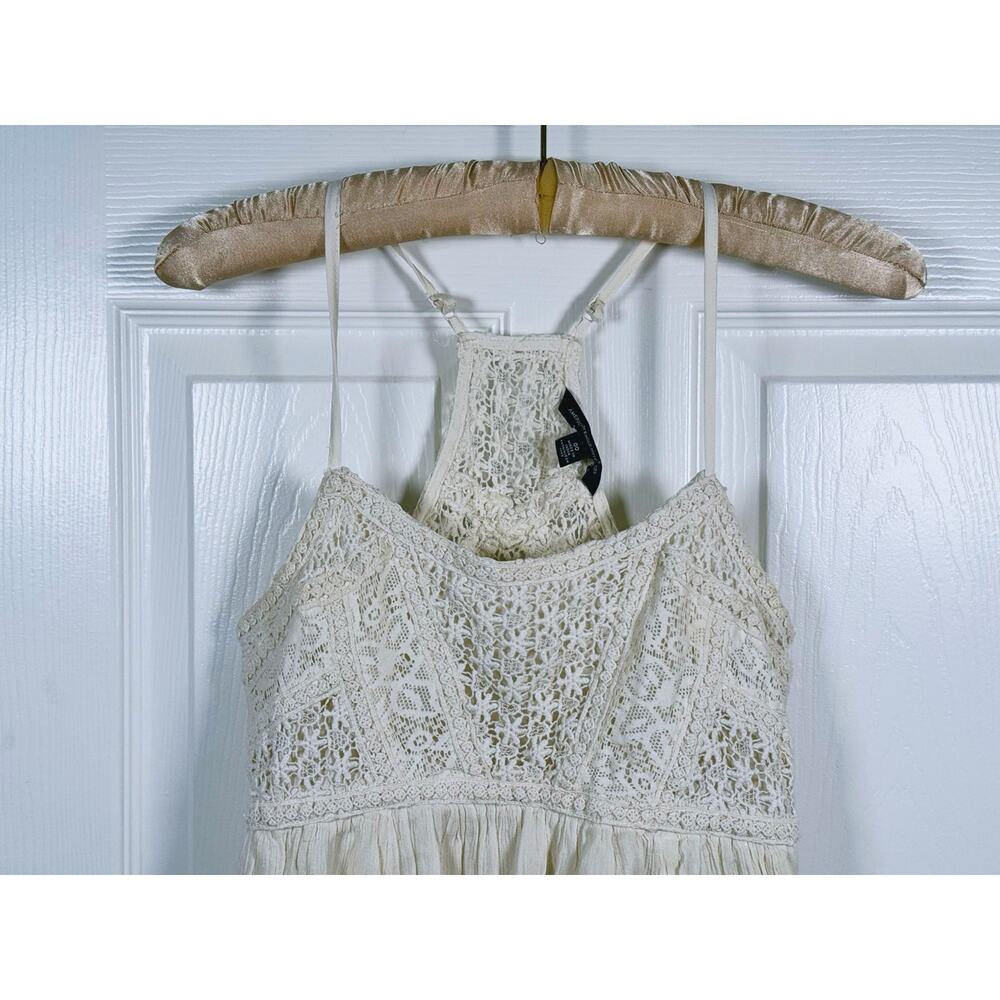 American Eagle Babydoll Mini Dress Size XS Cream Boho Country Cowgirl Concert - Picture 5 of 13